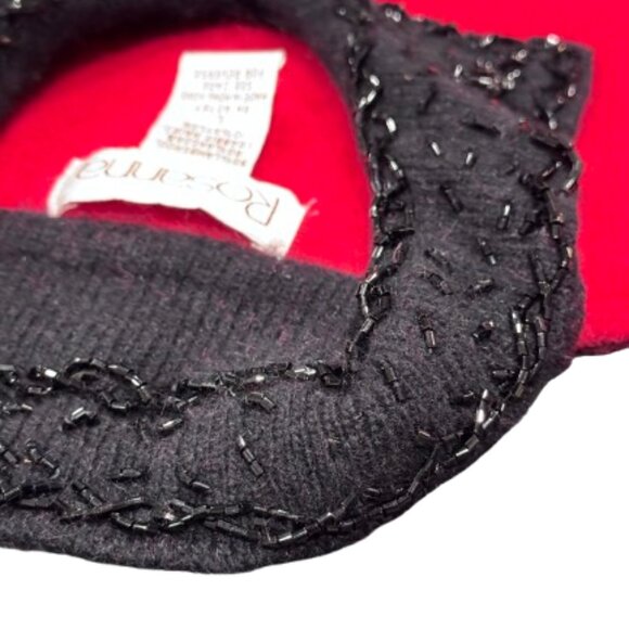 Rosanna Red Black Beaded Collar Lambswool Angora Glamorous Downtown Cardigan L - Picture 8 of 12